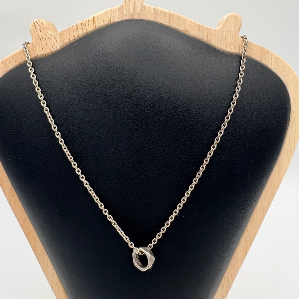 Pandora Sterling Silver Beveled Circle Pendant Cable Chain Necklace 16” or 18”